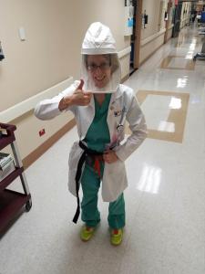 Me in my TB hood that I wear if a patient could possibly have tuberculosis